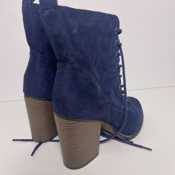 Candies Blue Suede Ankle Boot Women's 9M Side Zipper, Lace-up, 3.5" Heel - Picture 4 of 7